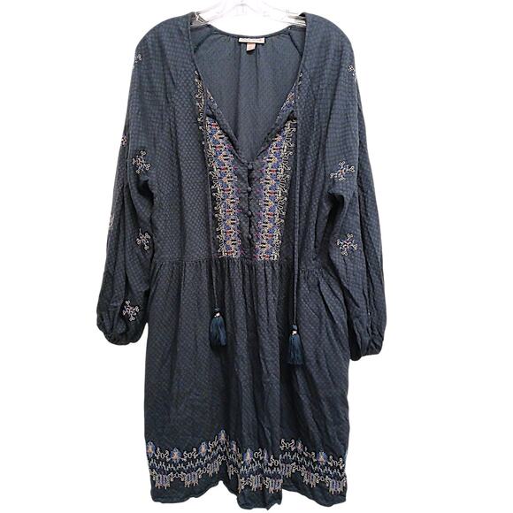 Knox Rose Dress Plus XXL Navy Boho Embroidered Puff Sleeves Tropical Cottagecore - Picture 1 of 16